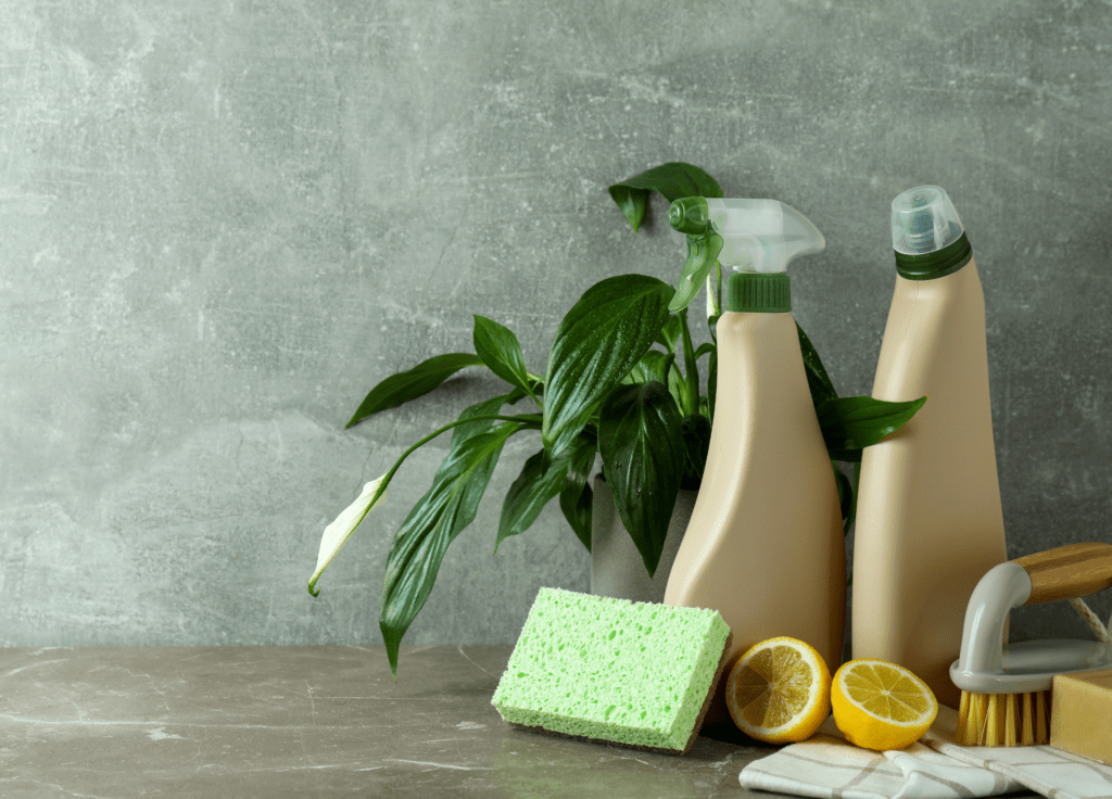 A visually appealing image showcasing eco-friendly cleaning products and practices, highlighting their benefits for both a clean home and environmental sustainability.